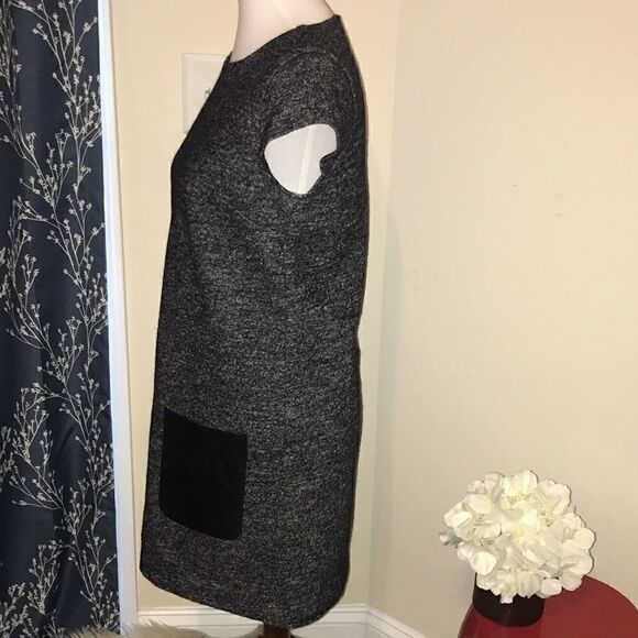 Madewell Mod Sheath Wool Dress Leather Trim - Picture 3 of 9